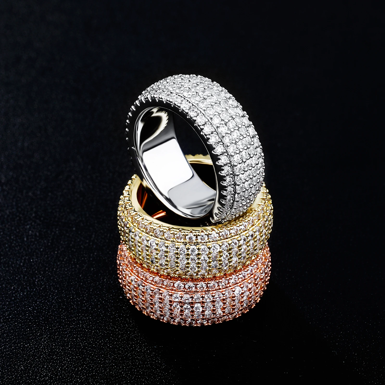 TOPGRILLZ 5 Layer Zirconia Band Ring Full Micro Pave Cubic Zirconia Rings High Quality Hip Hop Fashion Jewelry For Men Women