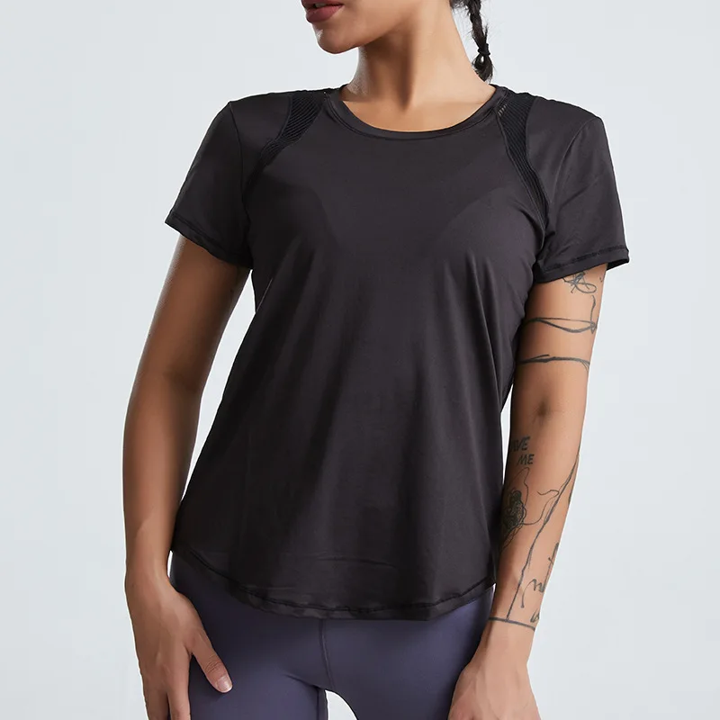 Ropa de Yoga suelta para mujer, Tops de manga corta para correr, ropa de secado rápido, camisetas cortas deportivas, ropa de Fitness hueca, blusas