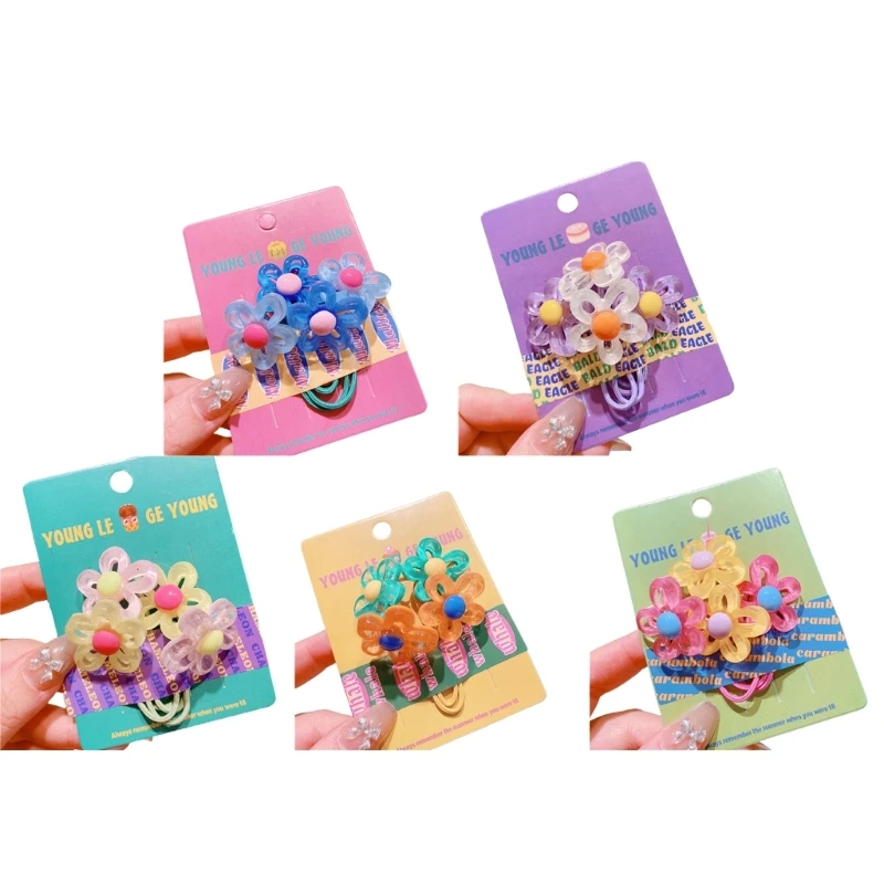 

2Pcs Girls Jelly Flower Hairband Spring Sweet Headband Hair Tie for Summer Elastic Rubber Hair Bands Kids Accessories