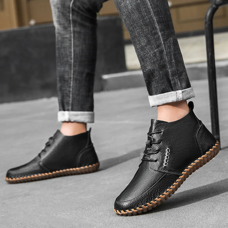 Brand Business City Casual Leather Boots Fashionable Comfortable Soft Men Chelsea Boots Quality Hand Sewn High Top Leather Boots