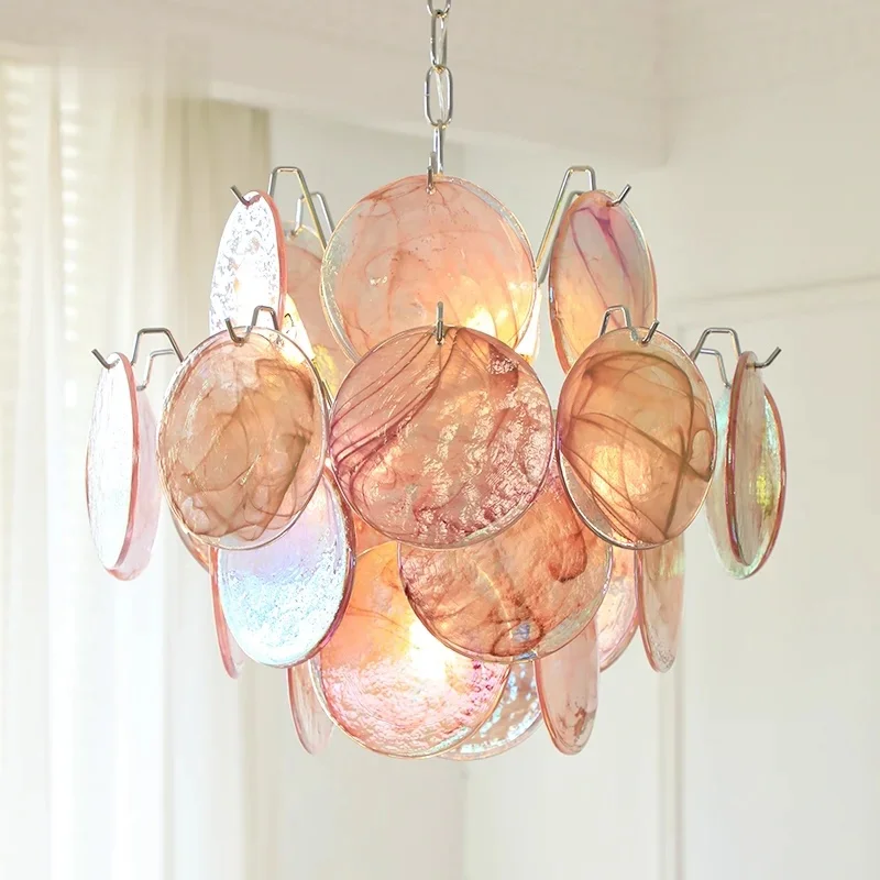 Modern Marbled Glass Disc Chandelier with Gold Frame for Living Room Bedroom ﻿