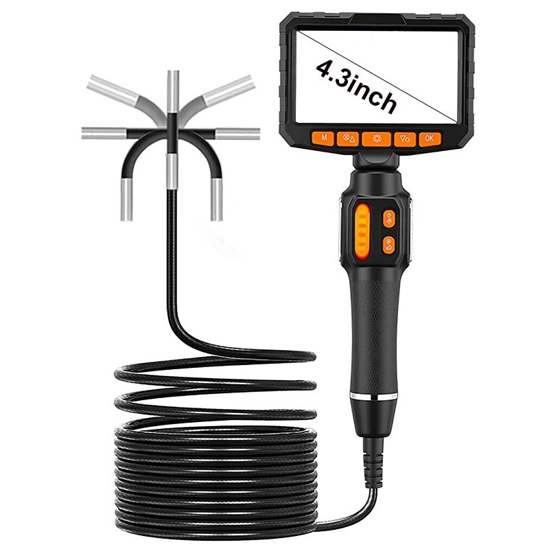LCD Monitor กล้องตรวจสอบอุตสาหกรรม 360 Articulating Borescope 1080P 6.0 มม.4.3 นิ้ว 2 WAY Articulation สําหรับยานยนต์