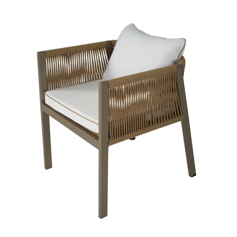 Outdoor garden and hotel terrace chairs with polyolefin weave and durable steel frame