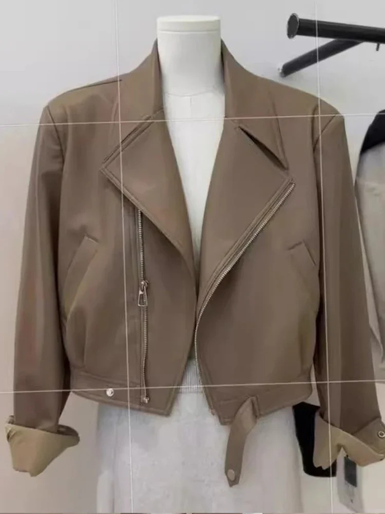 Ata iiiX-Veste de moto en cuir PU pour femme, manteau court, design décontracté, vêtements féminins, mode fille cool, automne 2024