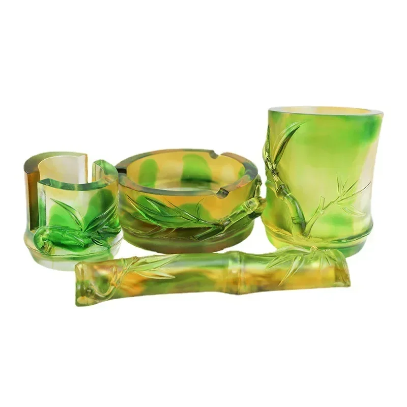 Ancient glazed bamboo pen holder paperweight graduation season commemorative gift office study high-end pen holder ornament set