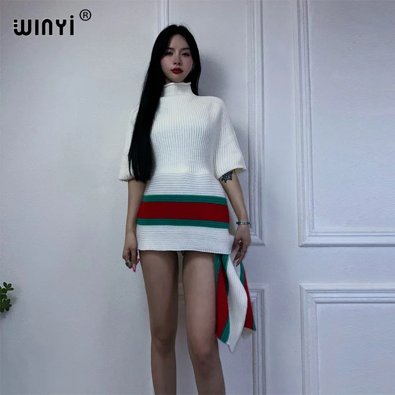 WINYI print Knitted miniskirt in winter Comfort Warm fashion kaftan Holiday dress Elegant Africa Women Boho party sexy dress