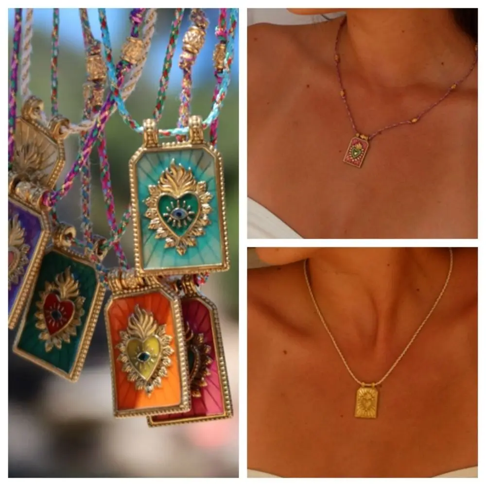 Gothic Card Heart Pendant Necklace Generous Colorful Square Necklace Personalized Y2k Charm Collarbone Chain Jewelry Gifts