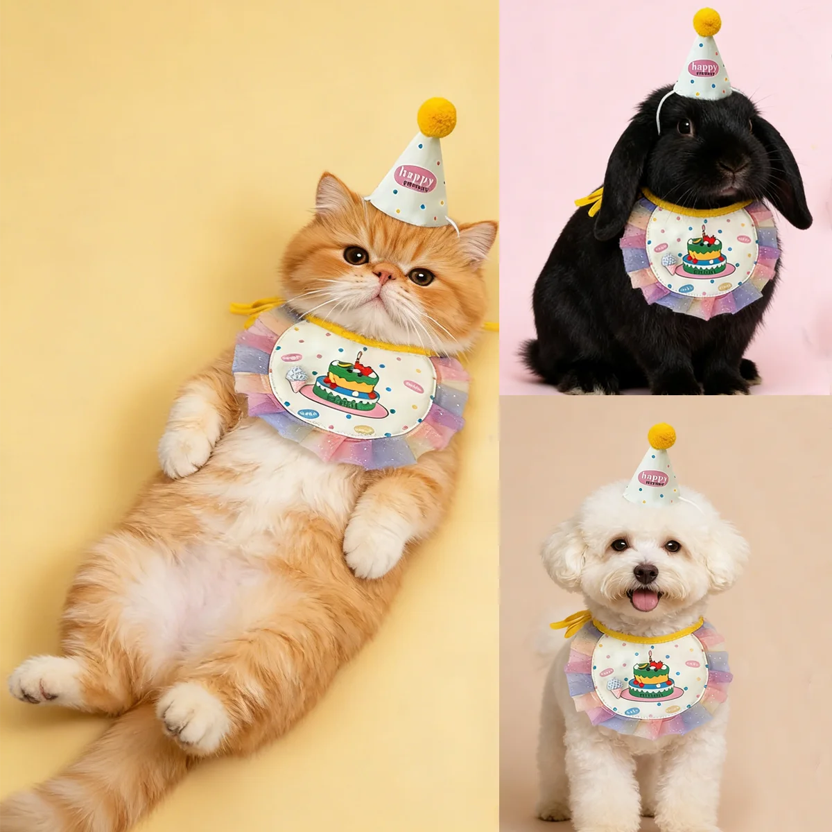 

1 Pc Cute Pet Birthday Cake Bib Washable Cat & Dog Bib Birthday Party Decoration Photo Decoration