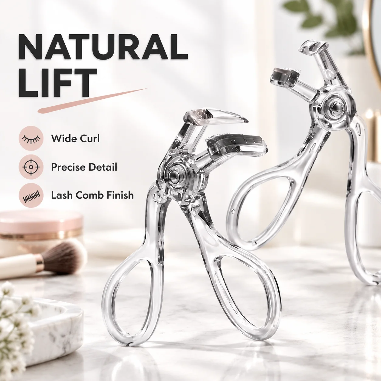 Dual-Head Eyelash Curler with Lash Comb Wide & Partial Curling Waterproof Smudge-Proof Natural Lift