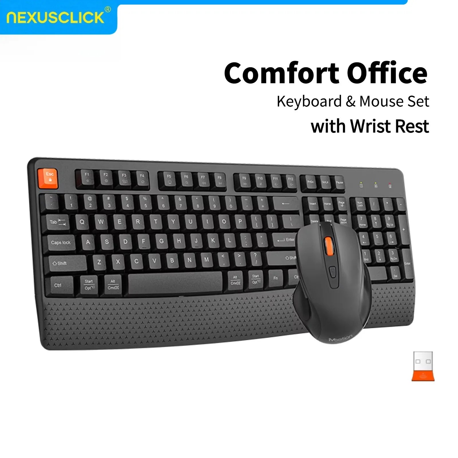 NexusClick 104 Keys Silent Ergonomic Wireless Keyboard Mouse Combo,2.4G BT 1600DPI Adjustable Waterproof for Home Office Gaming