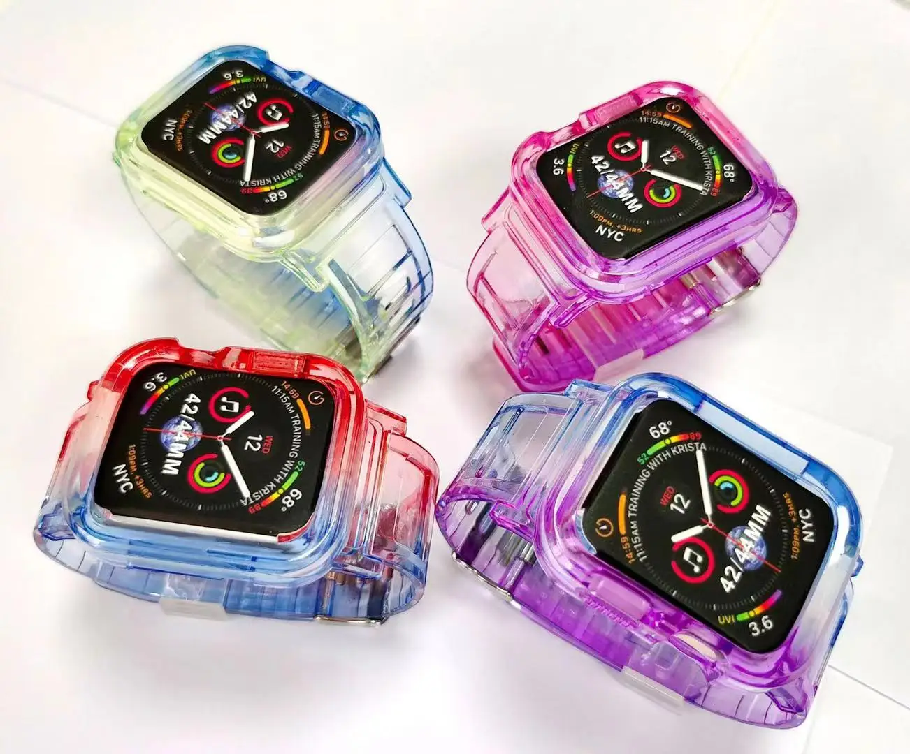 Transparent glacier strap For Apple Watch 8 7 45mm 41mm All-in-one Protective Case For Series 6 5 4 SE 44mm 42mm 40mm 38mm strap