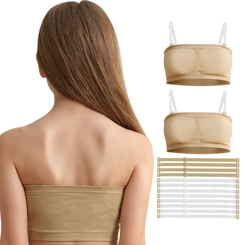 Бюстгальтер-бандо для девочек, бесшовные тренировочные бюстгальтеры с прозрачными бретелями для девочек, гимнастический, танцевальный спортивный укороченный топ с подкладкой на груди