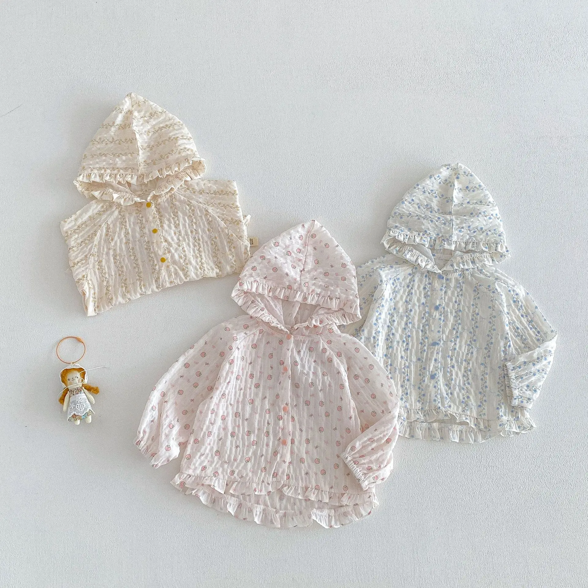 

Детская одежда, летняя одежда для девочек от 0 до 5 лет, блузка с капюшоном и защитой от солнца, куртка на пуговицах с милым принтом для детей, рубашка для детей