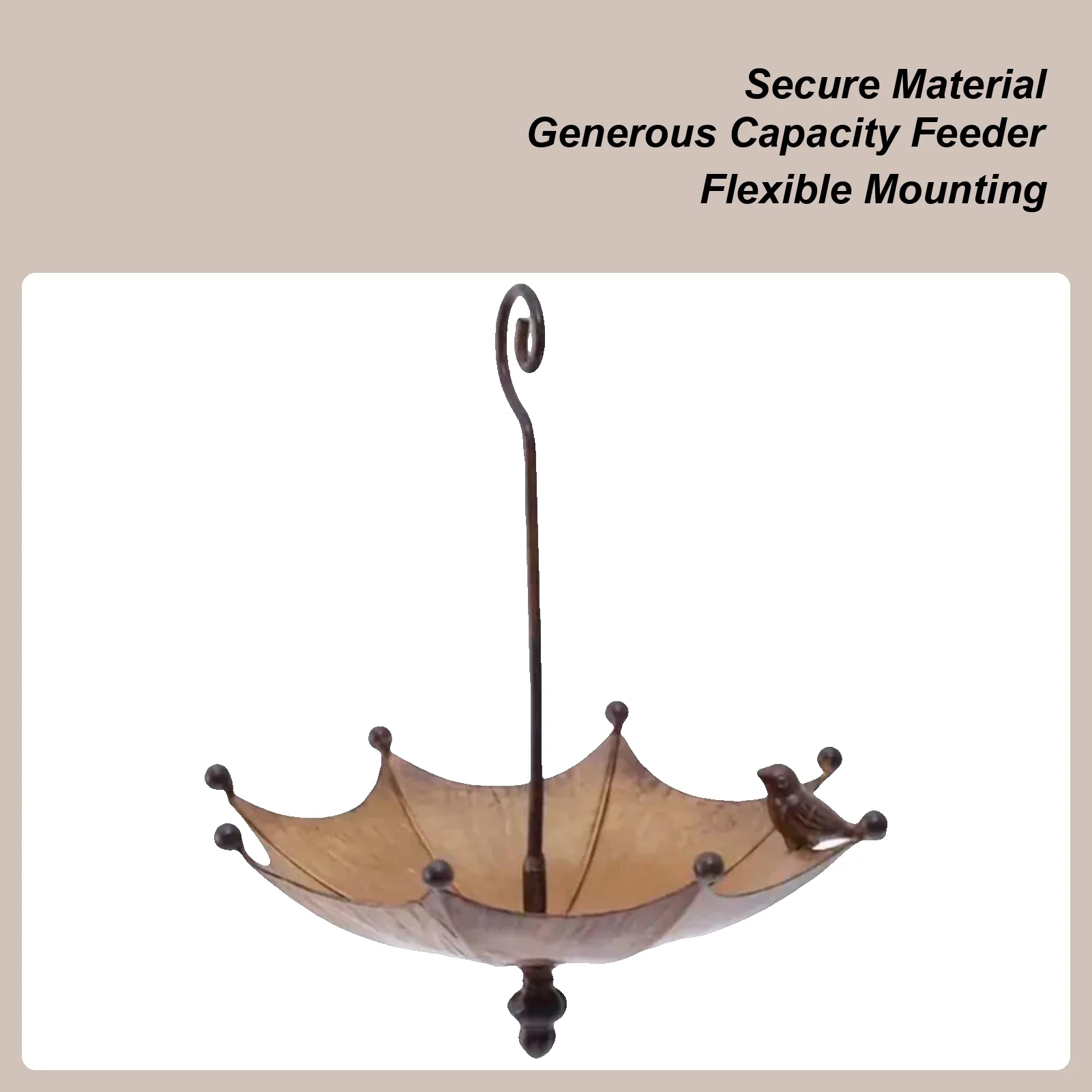 Comedero de Metal para pájaros, bandeja de comida para colibrí en forma de paraguas, cuenco de comida para colibrí colgante para ventana al aire libre, apartamento y balcón