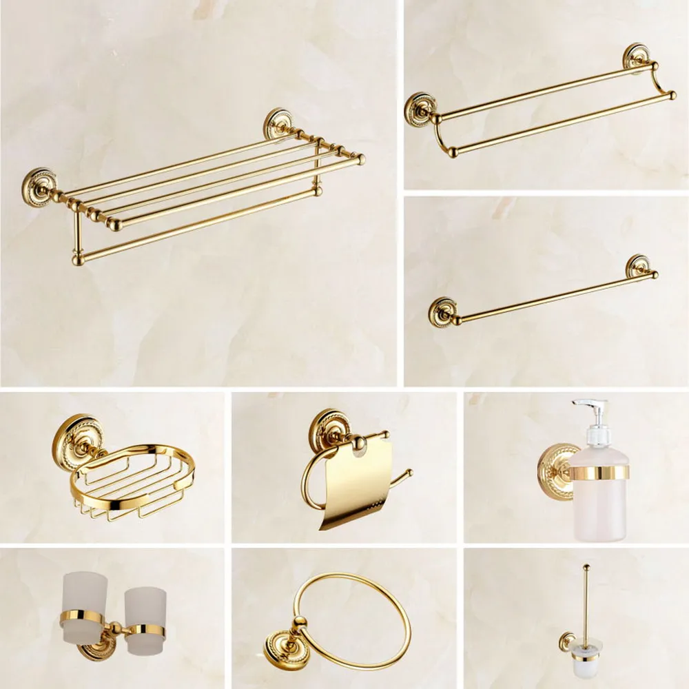 

Luxury Gold Color Brass Bathroom Accessories Set Bath Hardware Towel Bar azh132