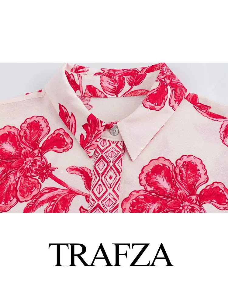 Trafza เสื้อเบลาส์ทรงหลวมลำลองสำหรับผู้หญิง, เสื้อเบลาส์แขนยาวพิมพ์ลายดอกไม้เสื้อเบลาส์แฟชั่นใหม่ฤดูร้อน