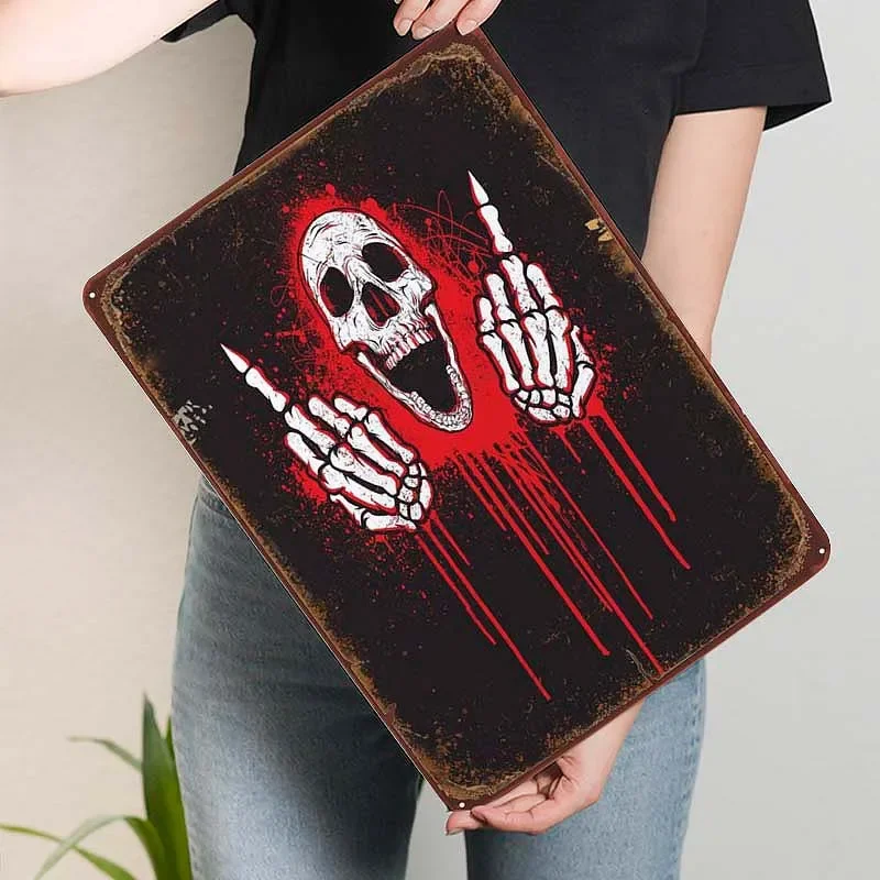 Retro Laughing Skull Sign Door Decoration Vintage Metal Tin Sign Palque for Garage Bedroom Bar Wall Decoration Home Decor Room