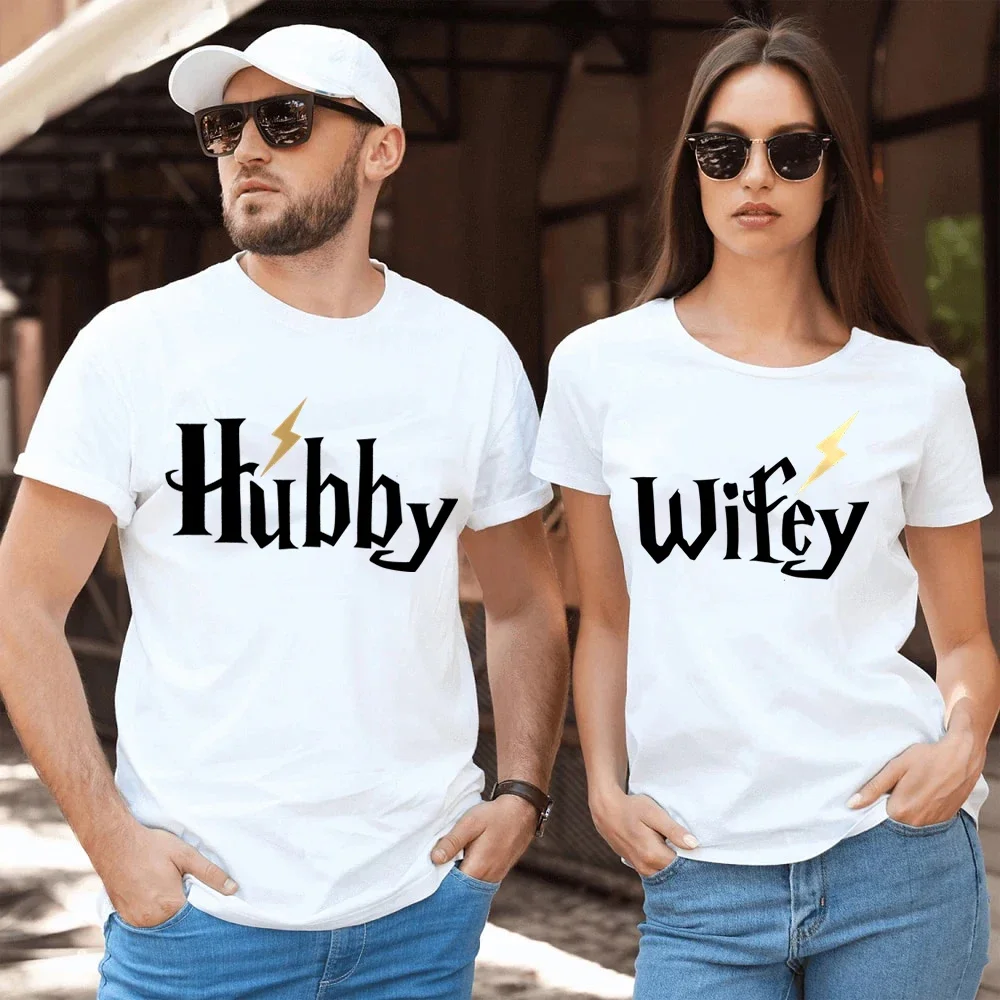 Lightning Hubby and Wifey Tshirt 2023 Summer Couple Matching Outfits Funny Honeymoon Couples T Shirts Matching Lovers Tshirts