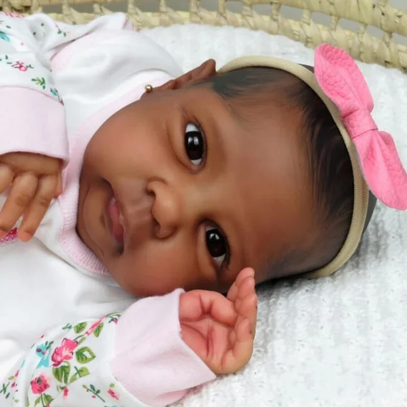 50cm Already Finished Painted Reborn Doll Miley with Dark Brown Skin Newborn 3D Skin Hand Detailed Painted Skin Visible Veins