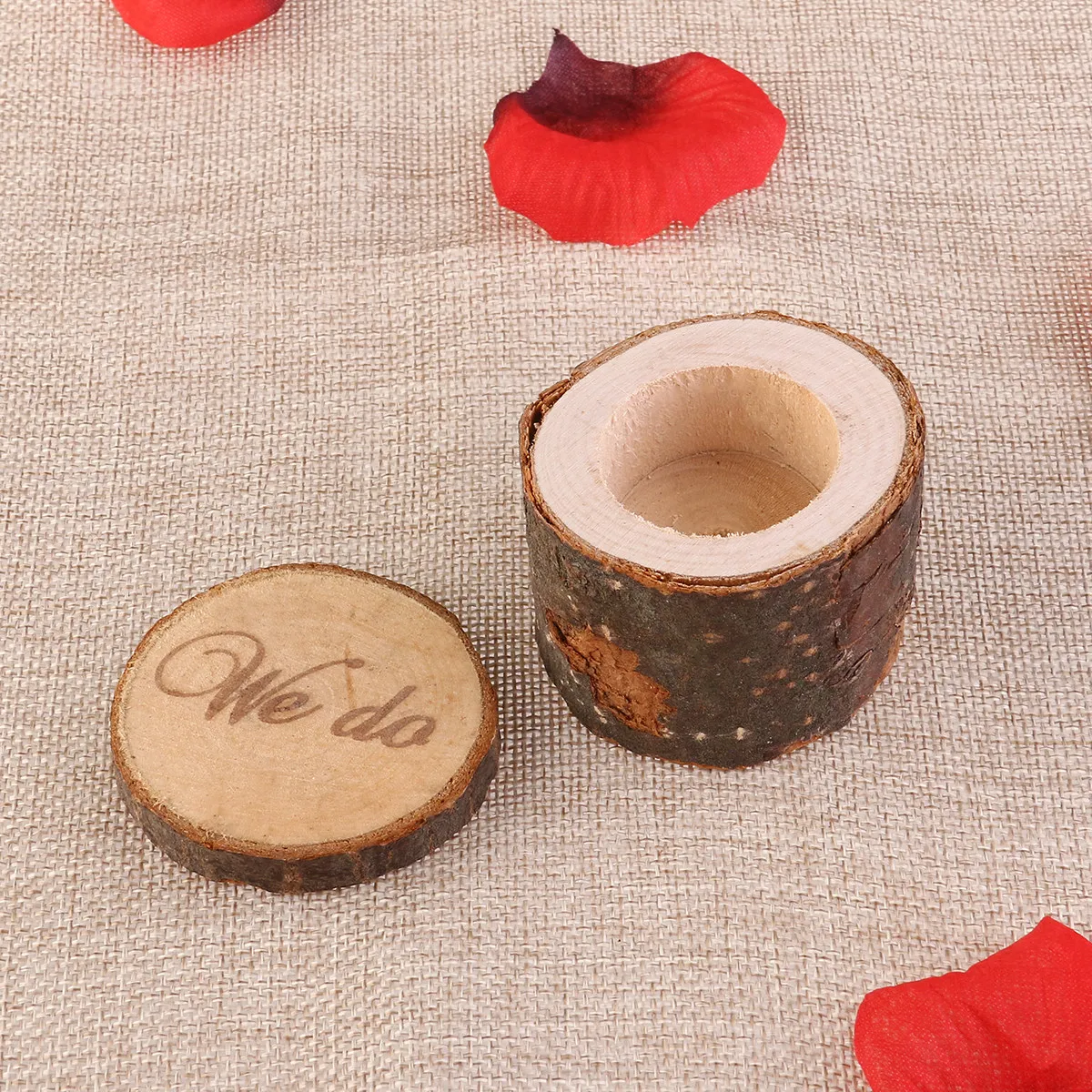 Rustic Wedding Ring Cover Wooden We Do Engraved Round Shabby Chic Vintage Bridal Ceremony Ring Box Jewelry Display
