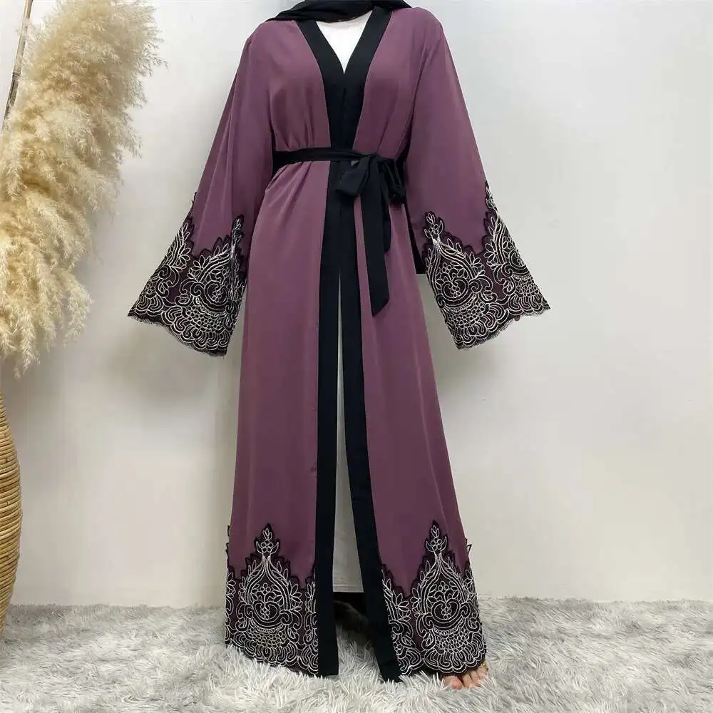 

Fashion Lace Embroidered Robe Muslim Casual Cardigan Long Dress 1962 Long Dress Robe Abaya Ramadan Dubai Luxury Islam Elegant