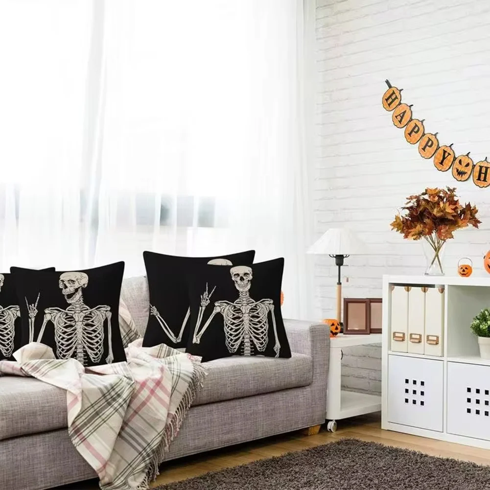 AB46-Halloween Pillow Covers 18X18inch Throw Pillow Covers 4Pieces Halloween Cushion Case Halloween Decorations Pillow Covers