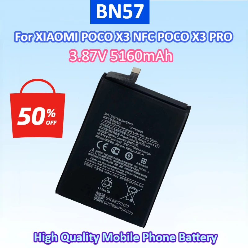 

NEW BN57 3.87V 5160mAh Mobile Phone Battery For XIAOMI POCO X3 NFC / POCO X3 PRO High Quality Replacement Built-in Bateria