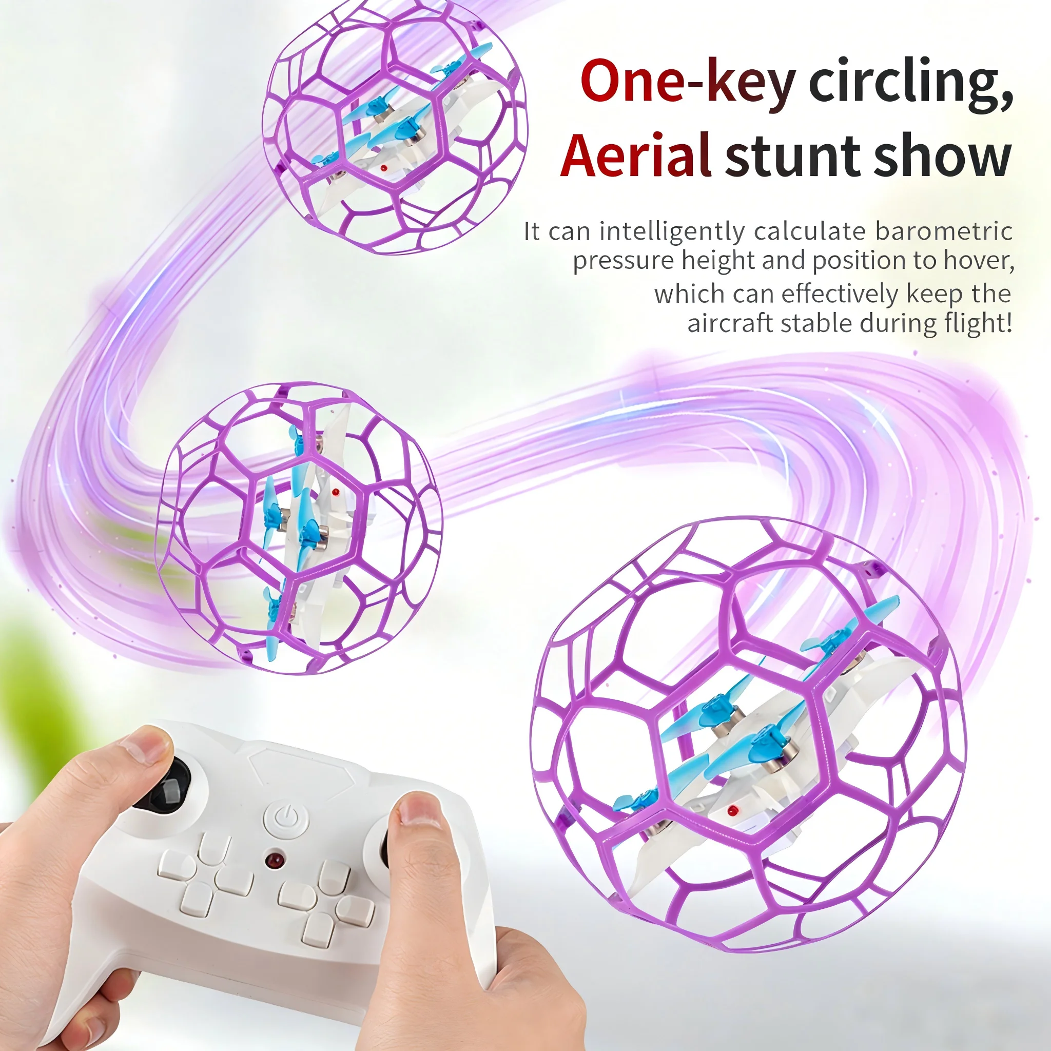 GS01 2.4G RC Racing Football Drone 3D Full Protection Pressure Altitude Brushless Remote Control Quadcopter For Kid Adult view 3