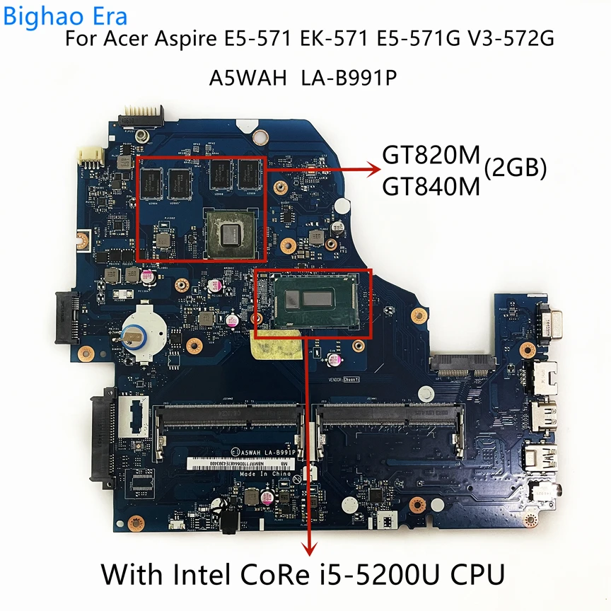 LA-B162P LA-B991P For Acer Aspire E5-571G V3-572G EK-571G Laptop Motherboard With i3 i5 i7 CPU GT820M/840M Video Card 100% New