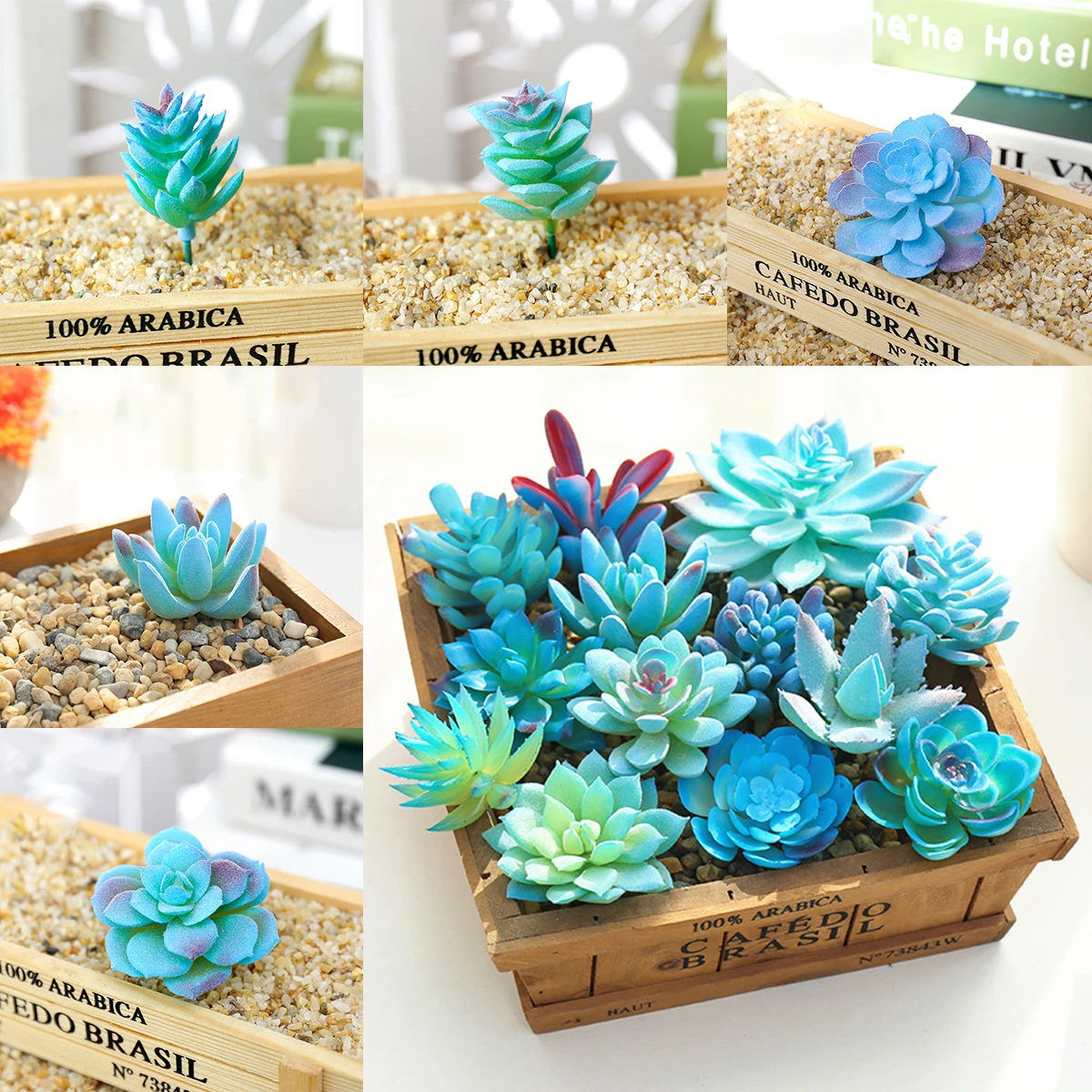 Niebieskie sztuczne sukulenty flokowane, mini fałszywe sukulenty, rękodzieło DIY, domowa ściana kwiatowa, aranżacja ogrodowa, dekoracje biurowe