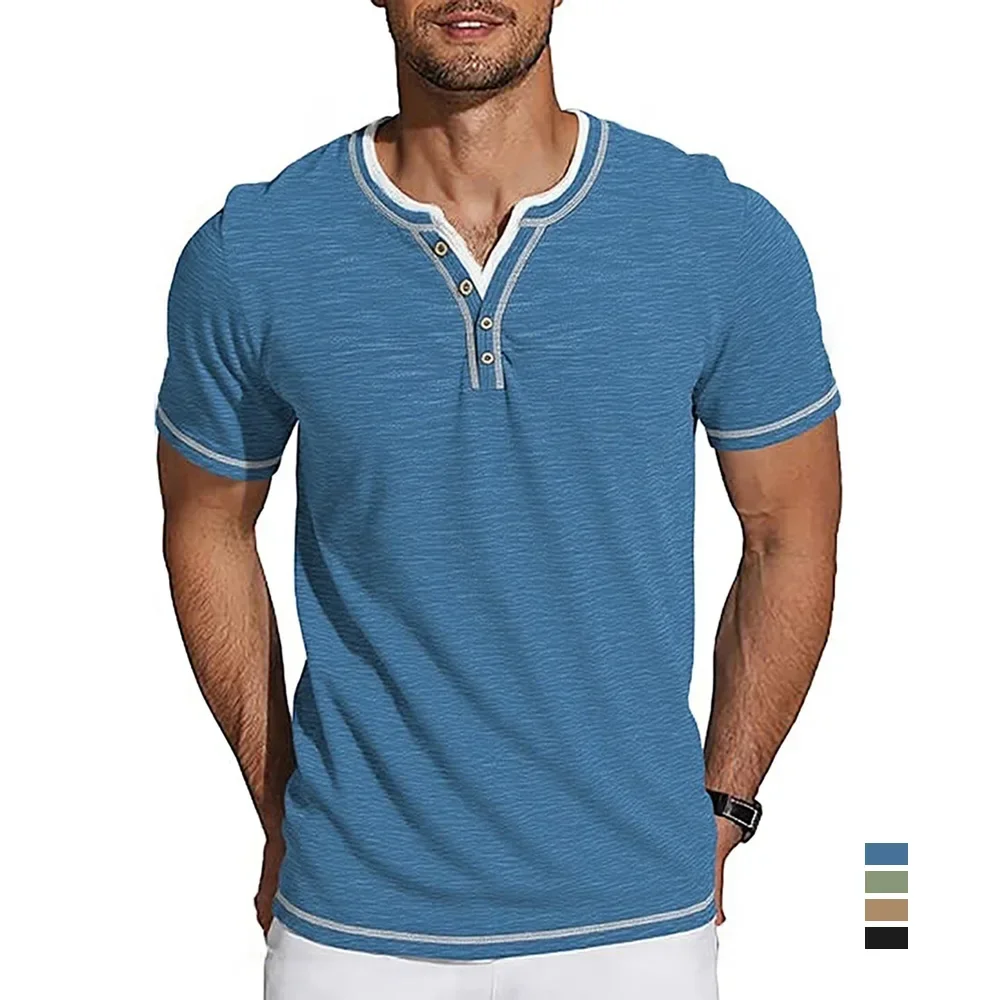 Männer Sommer Neue T-shirt Leichte Atmungsaktive Kurzarm V-ausschnitt Tops Casual Gemütliche Taste T-shirts Männliche Mode Tees