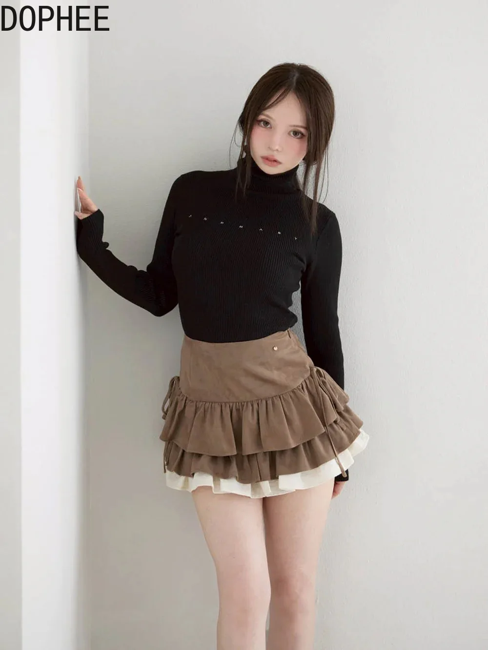 

Новая японская осенняя женская короткая юбка трапециевидной формы контрастного цвета, универсальная элегантная мини-юбка с оборками Spice Girls, плиссированные юбки