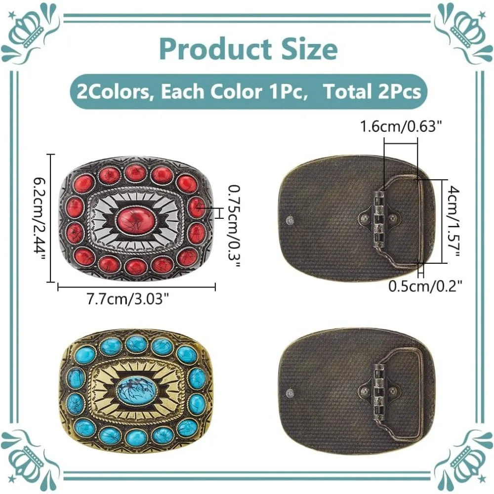 2 Colors Vintage Turquoise Belt Buckle Metal Fastener DIY Leather Making Hardwares Concho Leather Belt Accessories