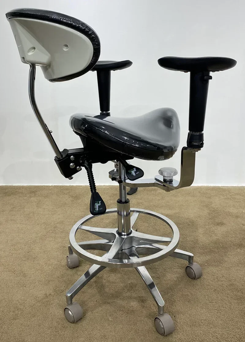 Dental Equipment Ergonomic saddle chair with adjustable double armrest leg rest mute wheel back for hospital and clinic