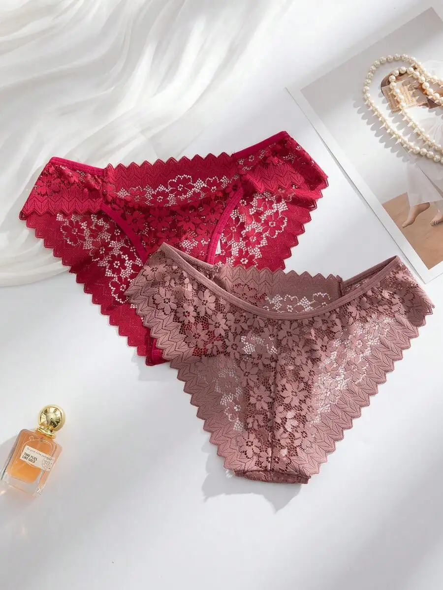 

Romantic Lace Womens Sheer Panties Set, Floral Pattern, Low-Rise Briefs
