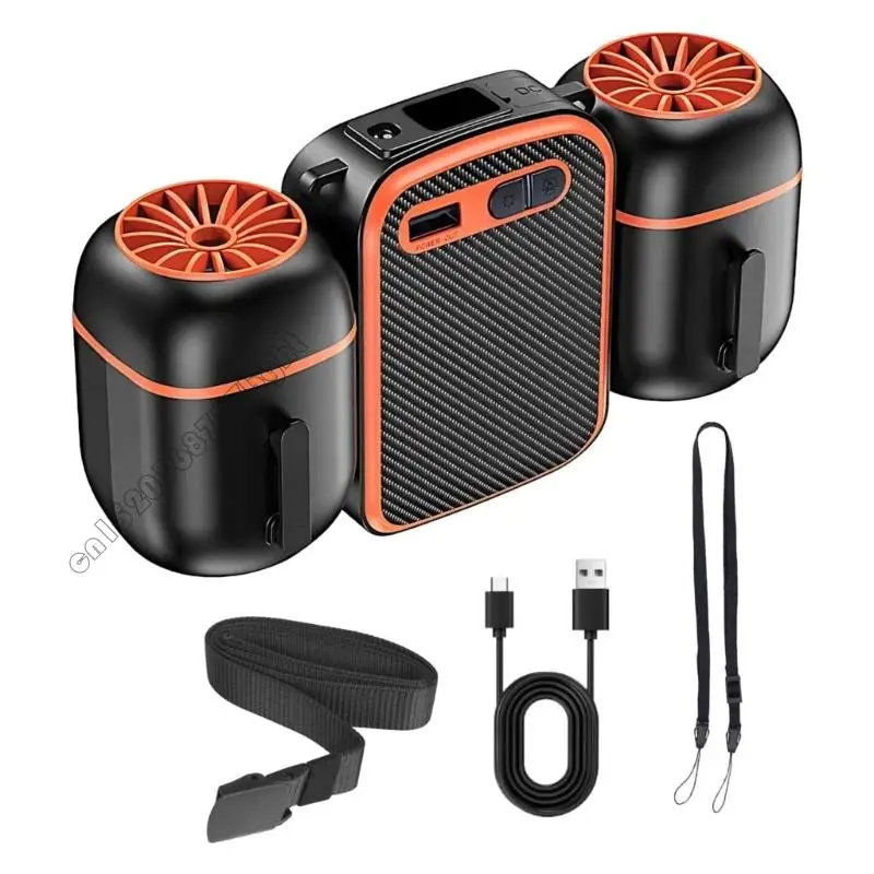 

Покрасная талия с вентиляционным вентилятором и носимый вентилятор. Охлаждающий вентилятор Перезаряжаемый вентилятор 10000 мАч и