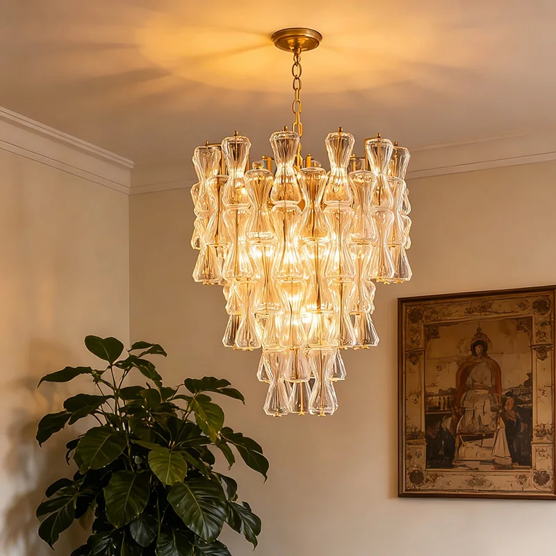 Vintage Luxury Glass Chandelier for Living Room Villa Foyer French Murano Colorful Hourglass Glass Pendant Light Home Decor
