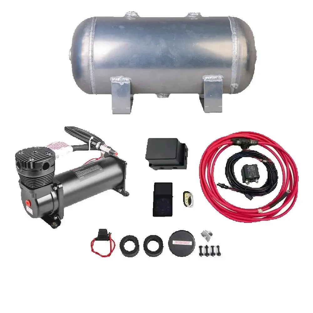 

Universal Three-Segment Memory Economy Air Management Kit Air Ride Suspension Kit With 1.8G Air Tank&1xCompressor Pump