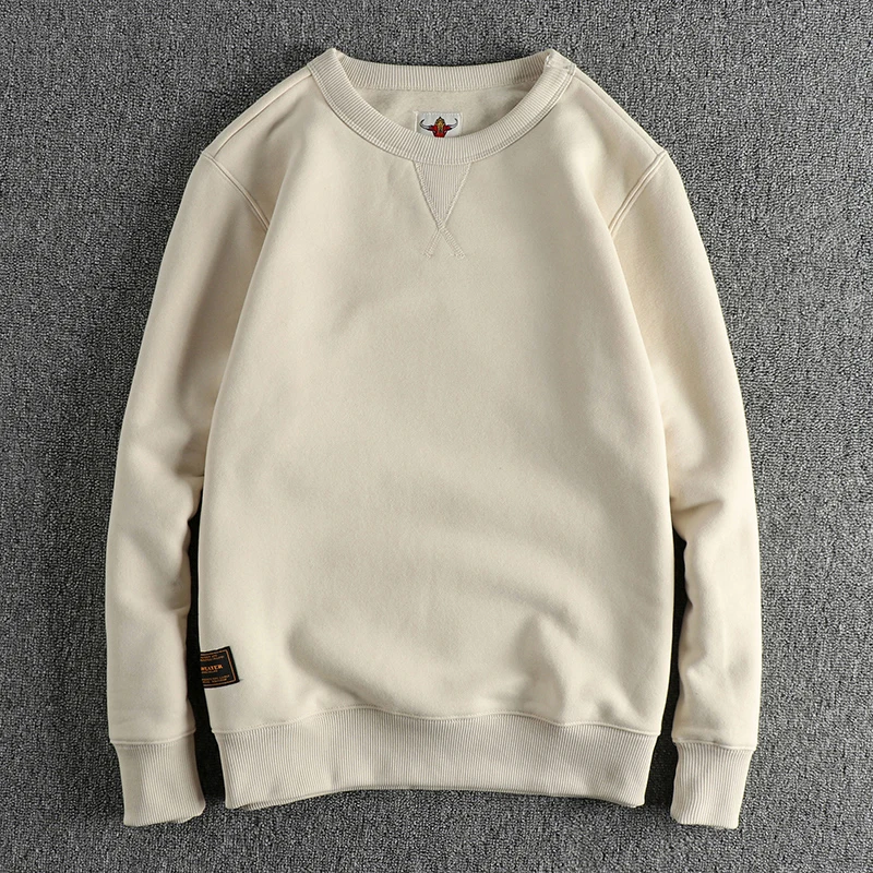 Heavy wool thickened basic solid color wash vintage round neck hoodie men\'s autumn and winter comfort warm top