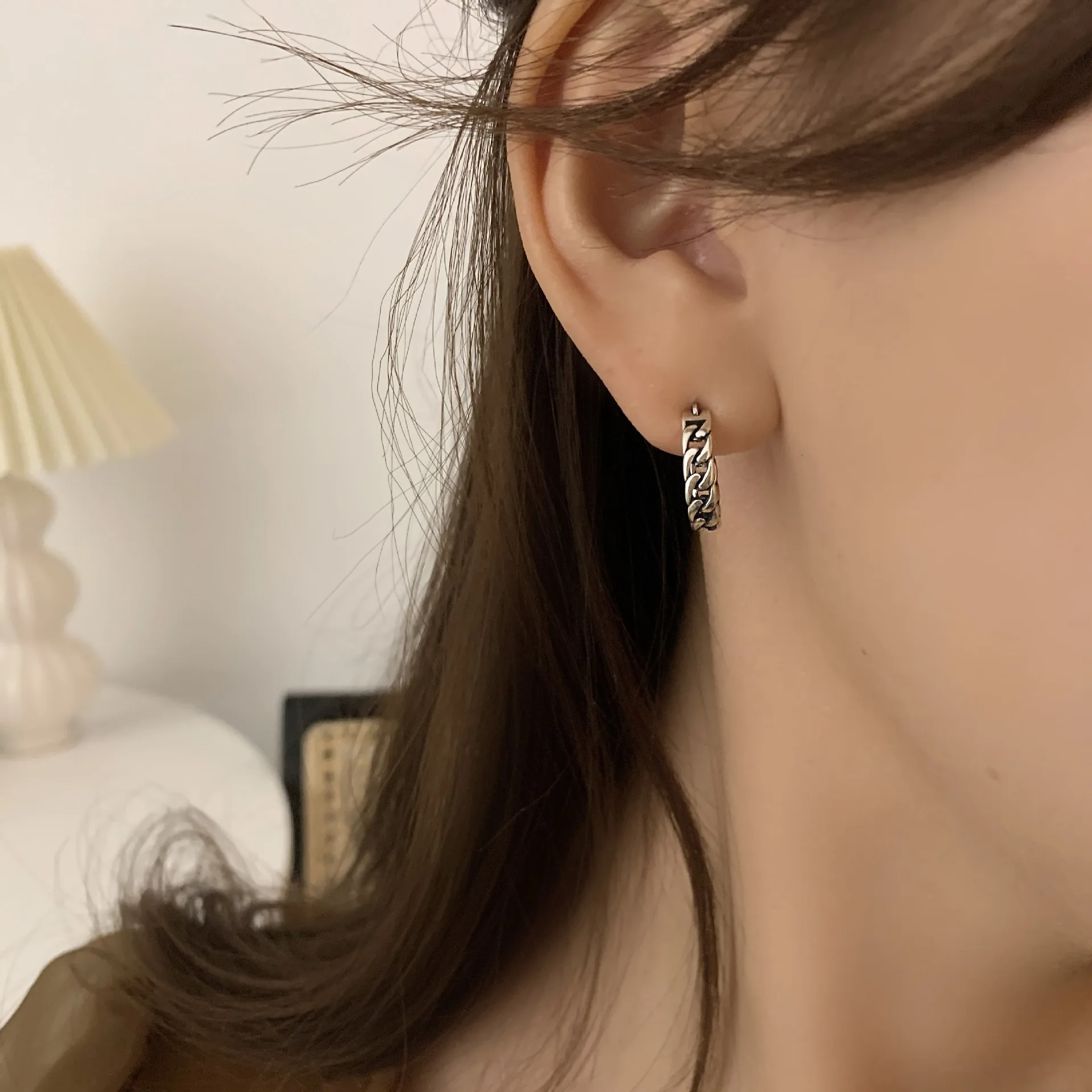 

925 Sterling Silver Chain Earrings Tank Chain Earrings Ear Buckles Cold Wind Earrings