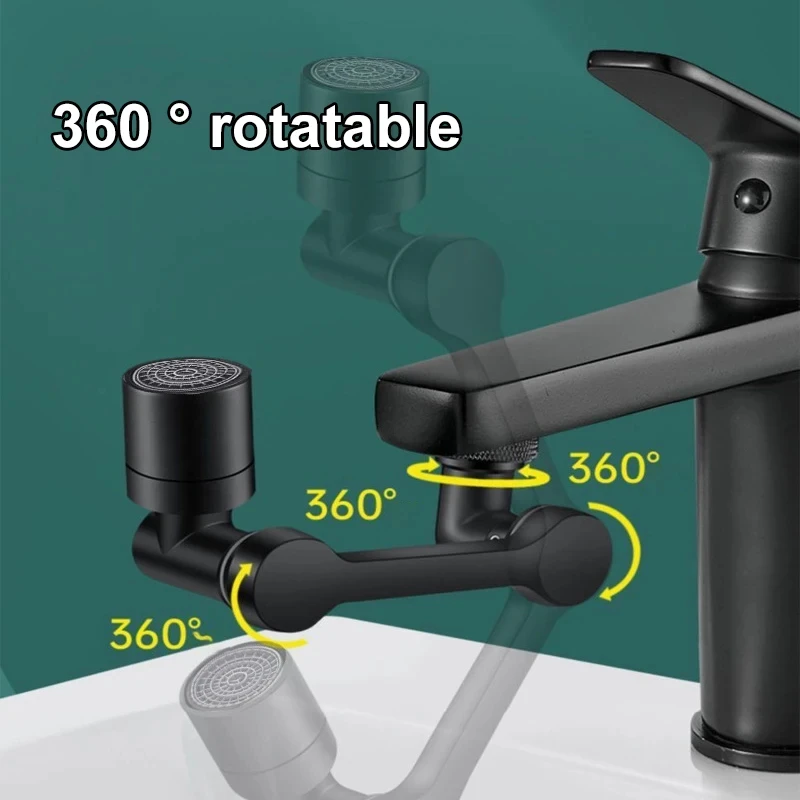 Universal Faucet Rotation Extender Black Faucet Aerator Splash Filter Kitchen Tap Washbasin Faucets Bubbler Nozzle Robotic Arm