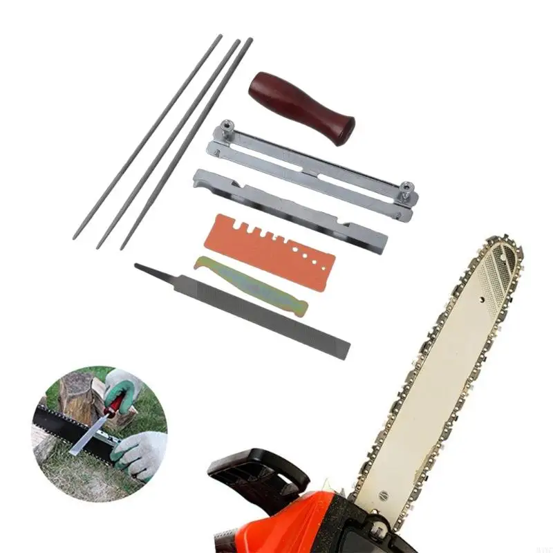 M4YC 10pcs Chainsaw Sharpening تتضمن ملفات مستديرة ملفات مسطحة ومعالجة تبشر سلسلة منشار للحرارة المحمولة للمنزل