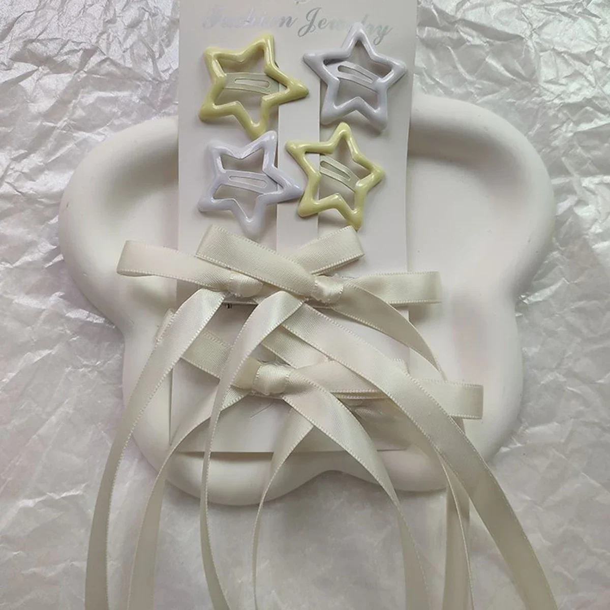 مجموعة مكونة من 6 قطع من إكسسوارات الشعر النسائية، مجموعة مرصعة بالنجوم والقوس، مشبك شعر بشريط على شكل فيونكة على شكل باليه، شريط ذيل حصان مزدوج Br