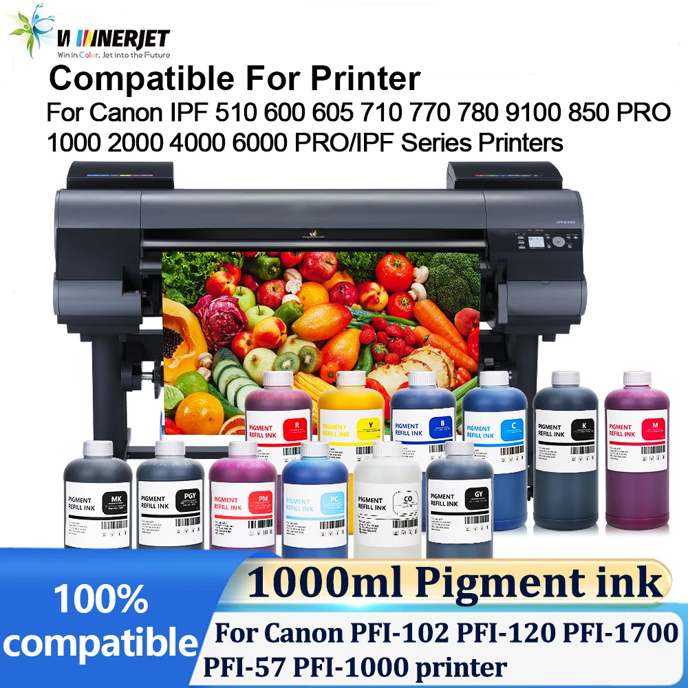 Winnerjet 1000ml Pigment ink High quality For Canon PFI-102 PFI-120 PFI-710 PFI-1700 PFI-57 PFI-320 PFI-1000 PFI-2700 printer