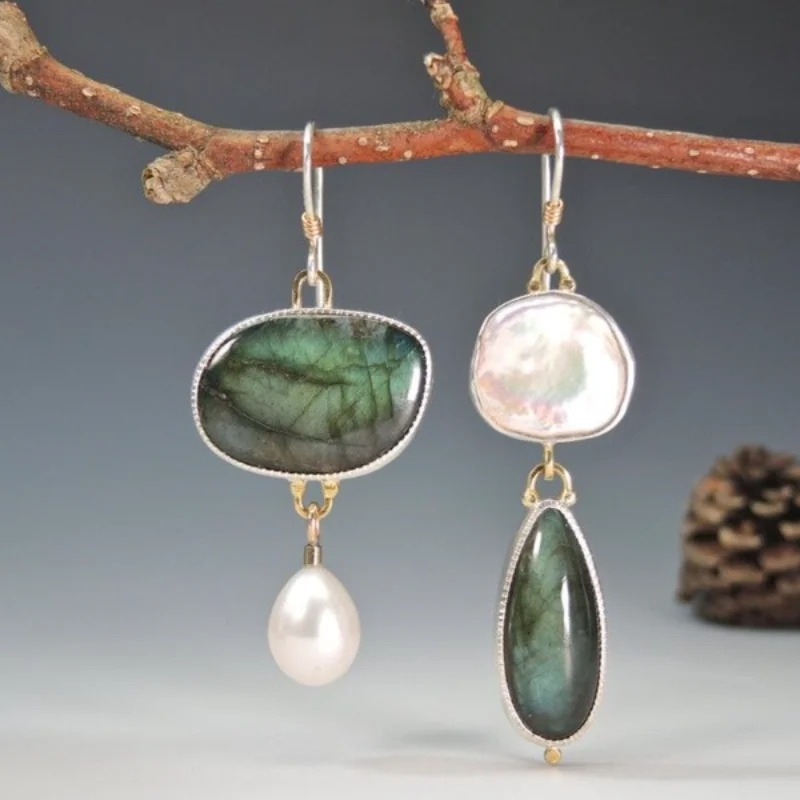 Bohemia Ethnic Pearl Statement Dangle Earrings for Women Wedding Party Jewelry Geometric Stone Hook Earring Charms Accessories
