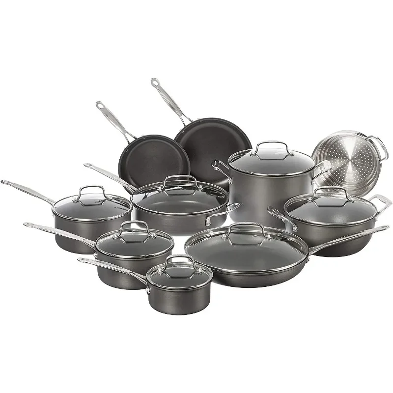 10/11/13/14/17-Piece Cookware Set, Chef's Classic Nonstick Hard Anodized,