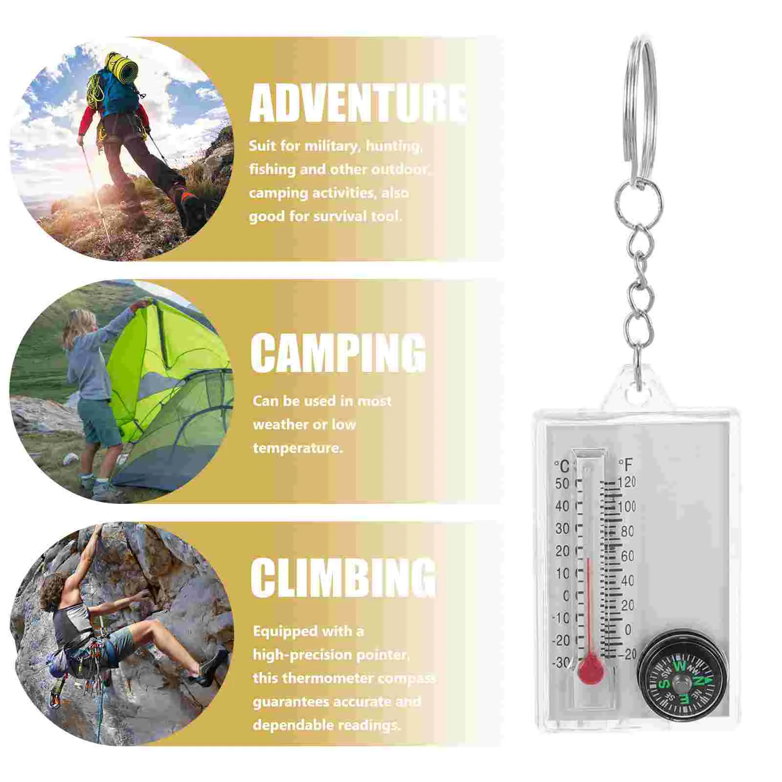 2 Pcs Compass Thermometer Pocket Camping One Body with Keyring Travel Accessories