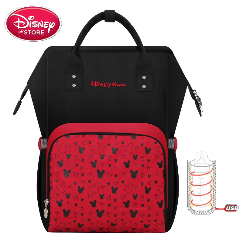 Disney Mummy Diaper Backpack USB Bottle Insulation Bags Minnie Mickey Mouse Big Capacity Travel Oxford Feeding Baby Care Handbag