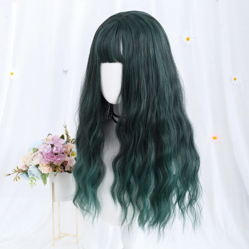 MSIWIGS Long Natural Wavy Green Synthetic Wigs Cosplay Lolita Harajuku Wig Heat Resistant Hair