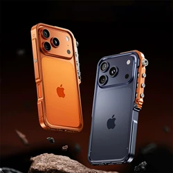 Metal Frame Case For iPhone 17 16 15 Pro Max Mechanical Aluminum Alloy Shockproof Protection Shell for Iphone 17pro Bumper Cover